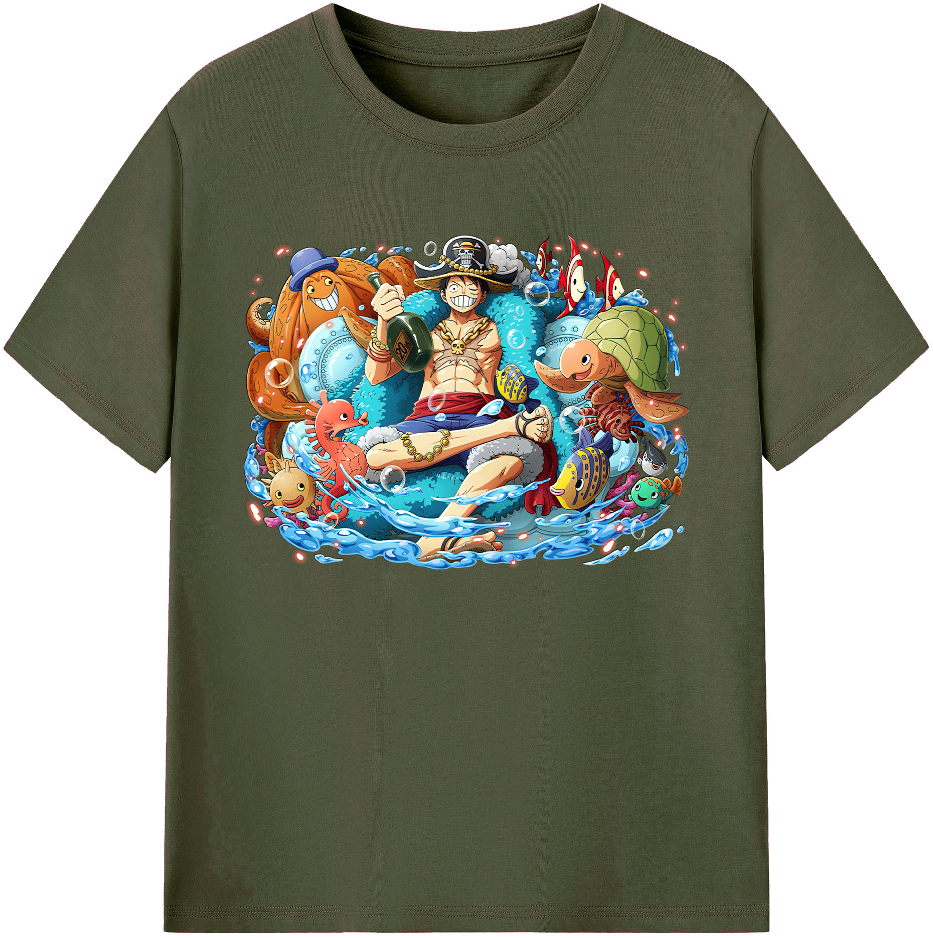 ワンピース モンキー・D・ルフィ ONE PIECE Monkey D. Luffy 綿100％ メンズ半袖Tシャツ｜肌触りやわらか＆通気性
